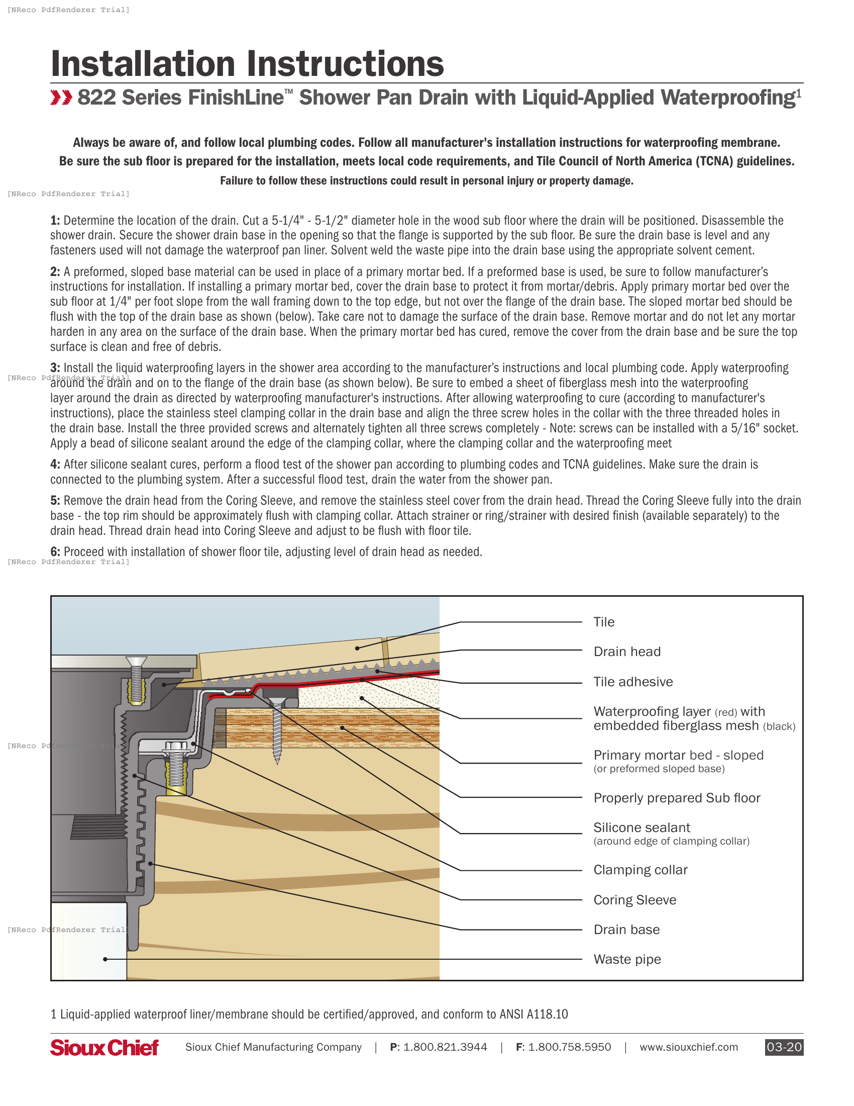 822 SERIES - FINISHLINE SHOWER PAN DRAIN WITH LIQUID MEMBRANE - INSTALLATION INSTRUCTIONS.PDF Technical Document